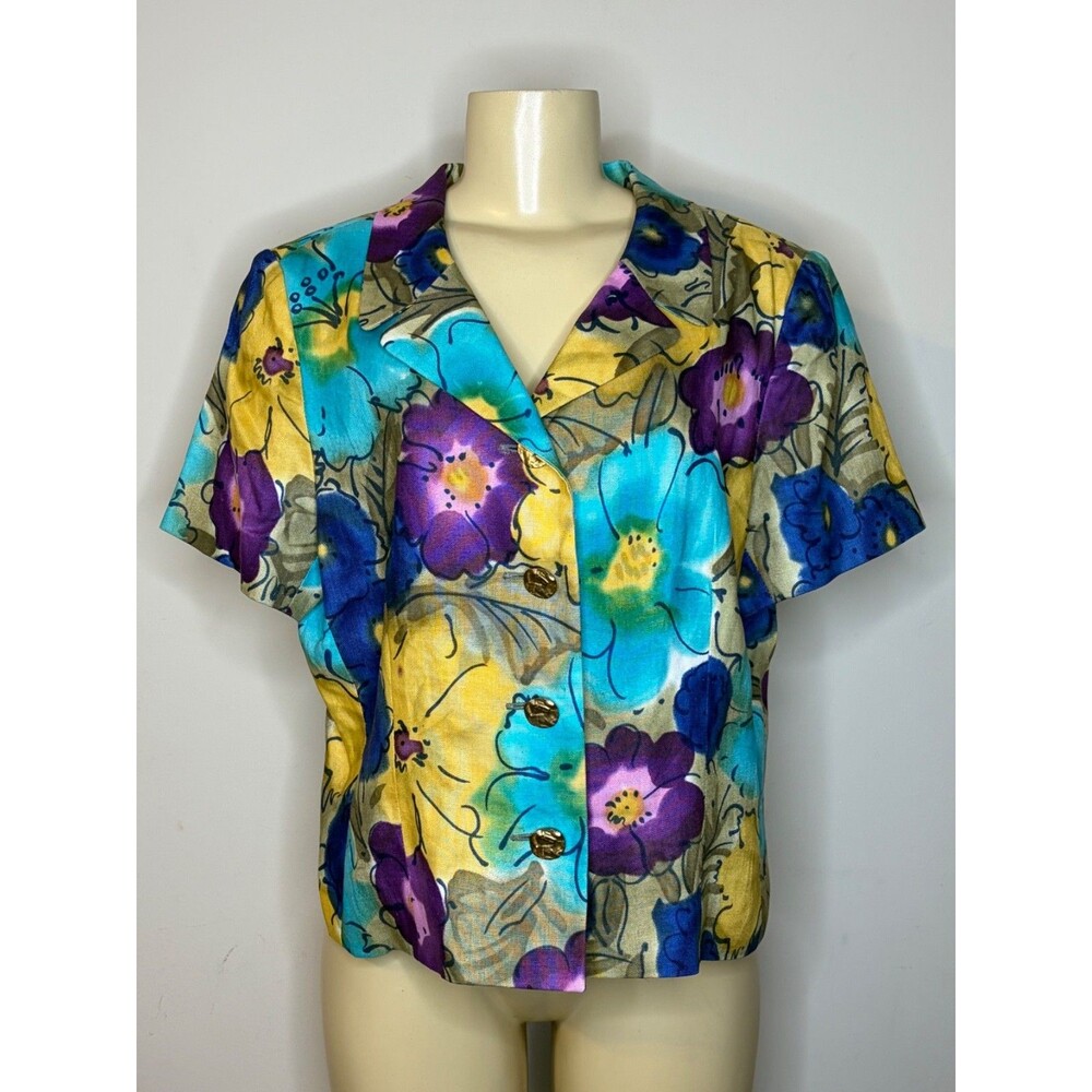Rickie FreemanTeri Jon Women's Floral Linen Top Size 14